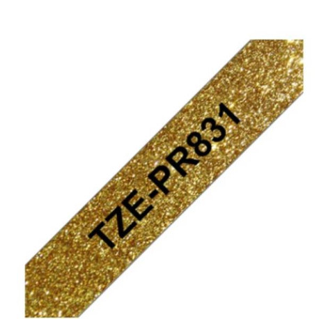 Nastro laminato da 12 mm premium oro glitter con scritta nera (8m)