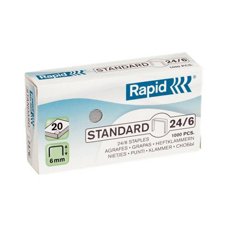 Rapid Standart - Punti metallici - 24/6 - 6 mm - zincato - pacco da 1000 - per Rapid F16- Economy 20EX- Fashion F10, F15, FM32-