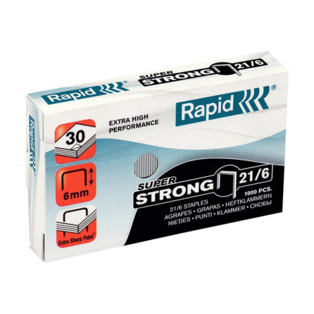 Rapid Super Strong - Punti metallici - 21/6 - 6 mm - acciaio galvanizzato - pacco da 1000 - per Supreme S51