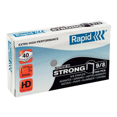 Rapid Super Strong - Punti metallici - 9/8 - 8 mm - acciaio galvanizzato - pacco da 1000 - per Rapid HD9