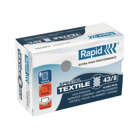 Rapid Super Strong TEXTILE - Punti metallici - 43/8 - 8 mm - filo metallico galvanizzato - pacco da 10000 - per Classic K1