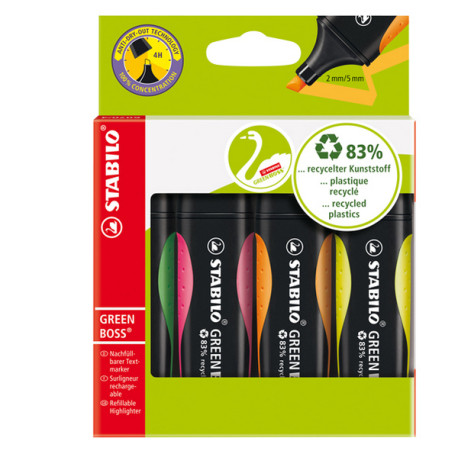 Evidenziatore Green Boss - punta a scalpello - tratto 2 - 5 mm - colori assortiti - 83% plastica riciclata - Stabilo - astuccio