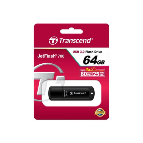 Transcend JetFlash 700 - Chiavetta USB - 64 GB - USB 3.0 - nero