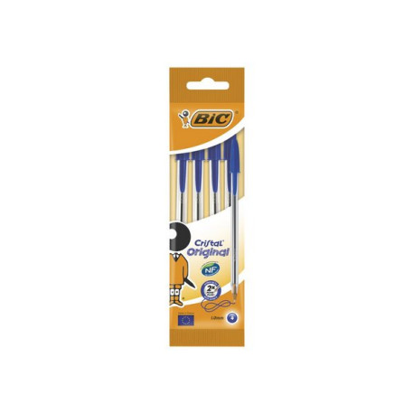 BIC Cristal - Penna a sfera - blu - 1 mm - medio (pacchetto di 4)