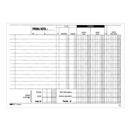 Edipro - Modulo prima nota - 50 fogli - 148 x 230 mm - duplicato - senza carbonio