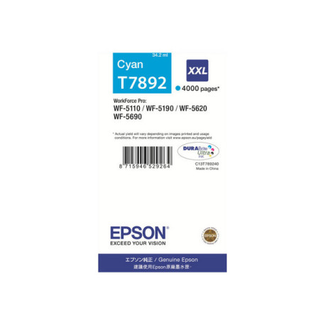 Epson T7892 - 34.2 ml - misura XXL - ciano - originale - cartuccia d'inchiostro - per WorkForce Pro WF-5110DW, WF-5190DW, WF-51