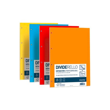 FAVINI SCHOOL BASIC DIVIDERELLO - Divisorio - per 220 x 297 mm - con schede - colori assortiti (pacchetto di 10)