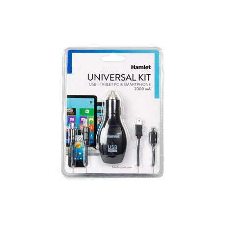 Hamlet Universal Kit - Adattatore alimentazione per auto - 2000 mA (USB) - sul cavo: Micro-USB