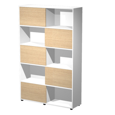 Libreria alta Tetris - 5  ripiani - ante scorrevoli - 120 x 35 x191 cm - rovere/bianco