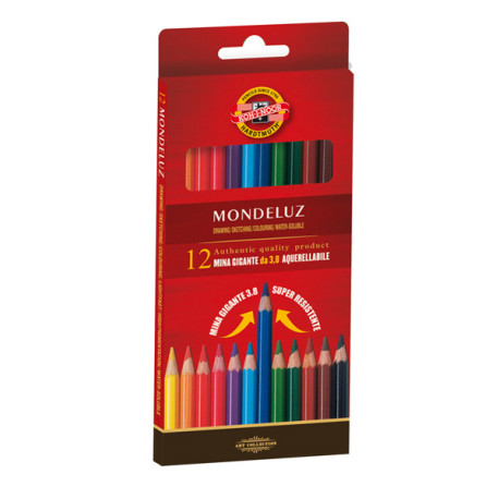 Matite colorate Mondeluz - acquerellabili - diametro mina 3,8 mm - colori assortiti - Koh.I.Noor - conf. 12 pezzi