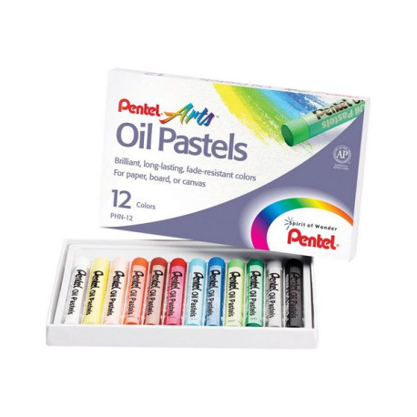 Pentel Arts - Pastello - pastello a olio - per legno, pannello, tela - colori assortiti - 8 mm (pacchetto di 12)