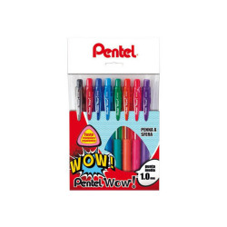 Pentel WOW! BK440 - Penna a sfera - colori assortiti - inchiostro a base olio - 1 mm - medio - retrattile (pacchetto di 8)