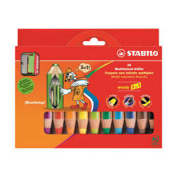 STABILO woody 3 in 1 - Pastello colorato - per vetro, pelle, metallo - colori assortiti - 10 mm (pacchetto di 10)