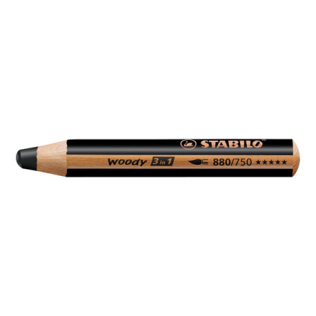 STABILO woody 3 in 1 - Pastello colorato - per vetro, pelle, metallo - nero - 10 mm