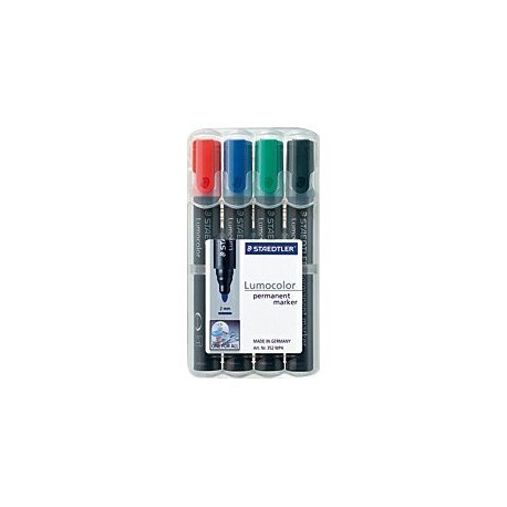 STAEDTLER Lumocolor 352 - Marcatore - permanente - nero, rosso, blu, verde - 2 mm (pacchetto di 4)