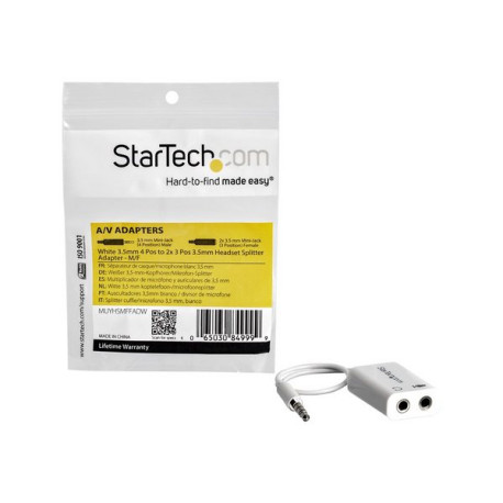 StarTech.com Adattatore auricolare / cuffie da 4 posizioni da 3,5 mm a 2 da 3 posizioni da 3,5 mm M/F - bianco - Ripartitore cu