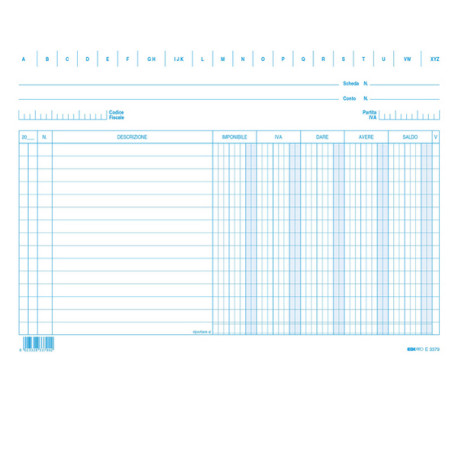 100 schede dare/avere/saldo/iva 17x24cm orizz. e3379