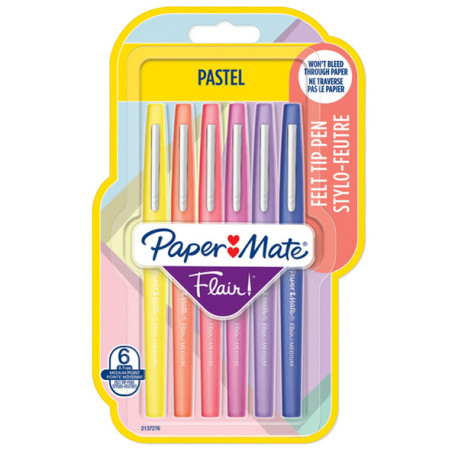 Pennarello Flair Nylon - punta feltro - 1,10mm - colori assortiti Pastel - Papermate - conf. 6 pezzi
