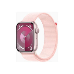 Apple Watch Series 9 (GPS) - 45 mm - pink aluminum - smartwatch con sport loop - nylon morbido a doppio strato - light pink - 6