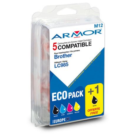 Armor - Cartuccia ink Compatibile  per Brother - C/M/Y/2K - LC985BK x 2 LC985C LC985M LC985Y - Conf. 5 cartucce