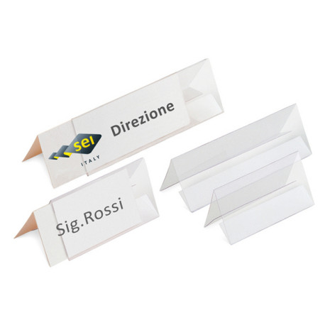 Portanome da tavolo Prisma - 10 x 5 cm - PVC trasparente - Sei Rota - conf. 10 pezzi