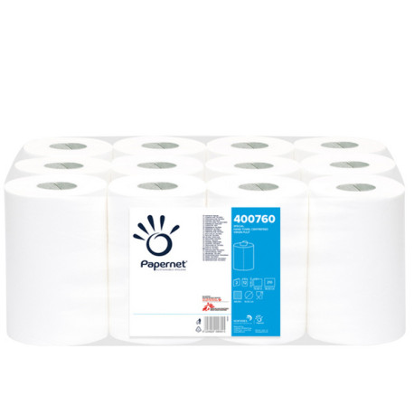 Asciugamani in rotolo mini Centrefeed - 2 veli - 18 gr - diametro 14,5 cm - 20,9 cm x 77 mt - 218 strappi - bianco - Papernet