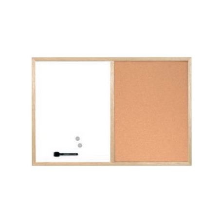 Bi-Office Budget Wood - Pannello combinato - montabile a parete - 600 x 450 mm - sughero, acciaio laccato - magnetica