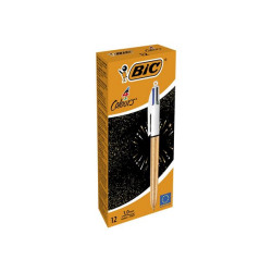 BIC 4 Colours - Penna a sfera a 4 colori - nero, rosso, blu, verde - 1 mm - medio - retrattile (pacchetto di 12)