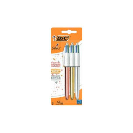 BIC 4 Colours Shine - Penna a sfera a 4 colori - 1 mm - medio - retrattile (pacchetto di 3)