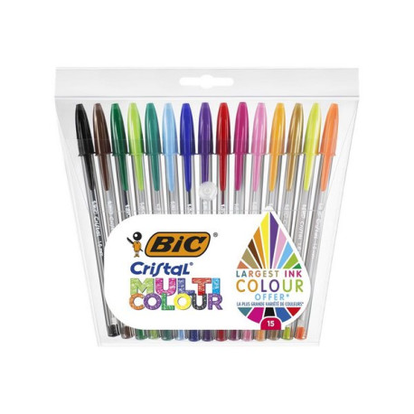 BIC Cristal Multicolor - Penna a sfera - permanente - colori assortiti - 1.6 mm - larga - 15 pezzi (pacchetto di 10)