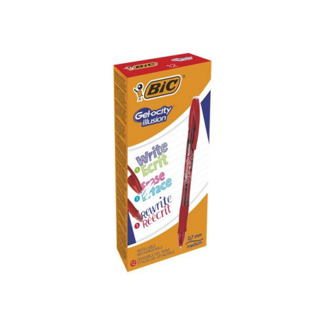 BIC Gel-ocity illusion - Penna a sfera - rosso - inchiostro gel - 0.7 mm - medio - retrattile (pacchetto di 12)