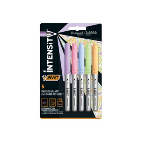 BIC Intensity - Marcatore - permanente - tinte pastello - inchiostro a base alcolica - 0.8 mm - fine (pacchetto di 5)