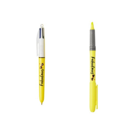 BIC My Message Kit Fabulous - Penna a sfera a 4 colori e set di evidenziatori