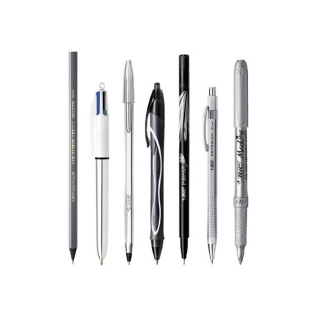 BIC Silver Set - Penna a sfera a 4 colori, penna a sfera, penna a punta in fibra, evidenziatore, penna roller, matita meccanica