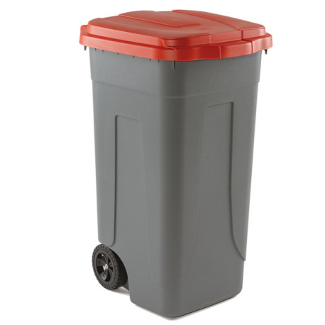 Bidone mobile - 49x54x85 cm - con chiusura a clip - 100 L - grigio/rosso - Mobil Plastic