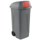 Bidone mobile Push - con coperchio - 49x54x95 cm - 100 L - grigio/rosso - Mobil Plastic