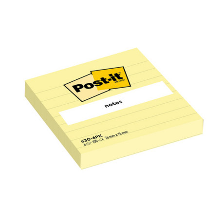 Blocco foglietti - 630-6PK - a righe - 76 x 76 mm - giallo Canary - 100 fogli - Post it