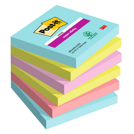 Blocco Post it  Super Sticky - 654-6SS-COS - 76 x 76 mm - colori Cosmic - 90 fogli - Post it  - conf. 6 pezzi