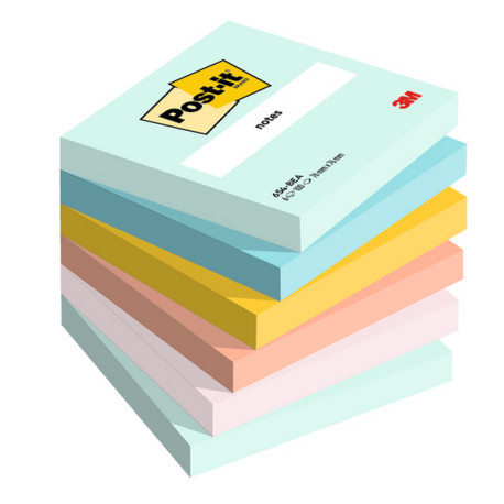 Blocco Post it  Super Sticky - 654-BEA - 76 x 76 mm - colori Beachside - 100 fogli - Post-it  - conf. 6 pezzi