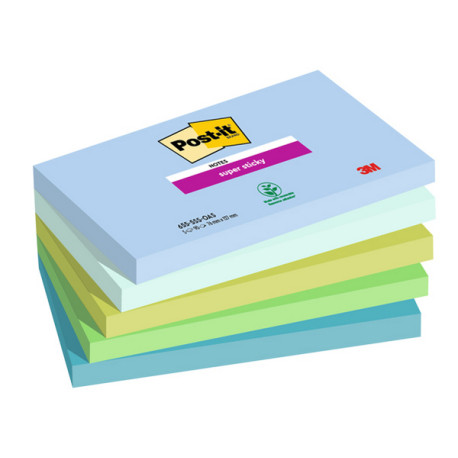 Blocco Post it  Super Sticky - 655-5SS- OAS - 76 x 127 mm - colori Oasis - 90 fogli - Post it  - conf. 5 pezzi