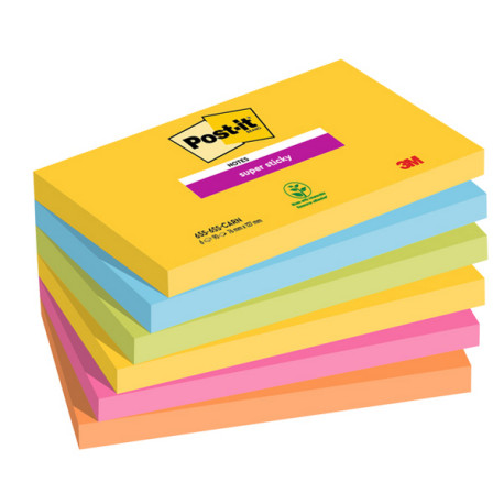 Blocco Post it  Super Sticky - 655-6SS-CARN - 76 x 127 mm - colori Carnival - 90 fogli - Post it  - conf. 6 pezzi