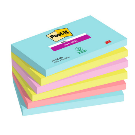 Blocco Post it  Super Sticky - 655-6SS-COS - 76 x 127 mm - colori Cosmic - 90 fogli - Post it  - conf. 6 pezzi