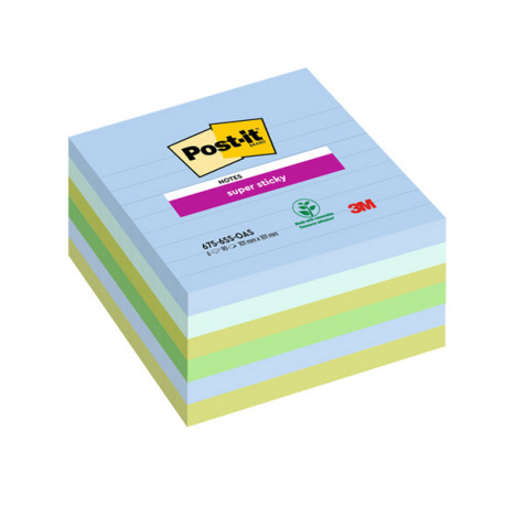 Blocco Post it  Super Sticky - 675-6SS-OAS - a righe - 100 x 100 mm - colori Oasis - 90 fogli - Post it  - conf. 6 pezzi