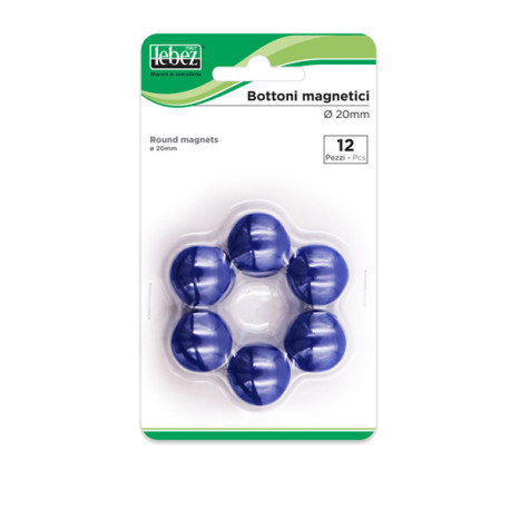 Bottoni magnetici - diametro 2 cm - blu - Lebez - blister 12 pezzi