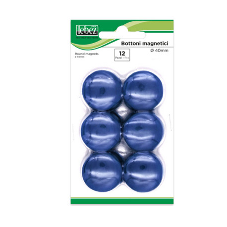 Bottoni magnetici - diametro 4 cm - blu - Lebez - blister 12 pezzi