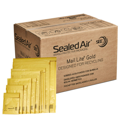 Busta imbottita Mail Lite  Gold - B (12 x 21 cm) - avana - Sealed Air  - conf. risparmio 100 pezzi