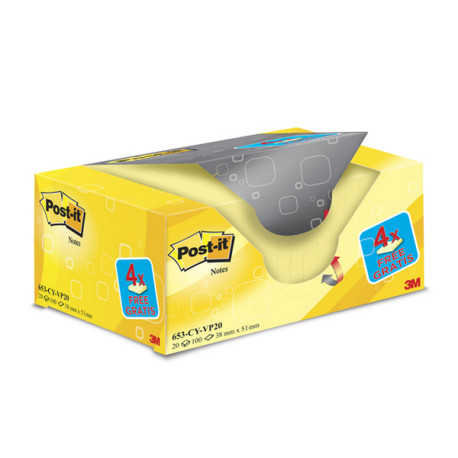 Blocco foglietti Post-it - 653CY-VP20 - 38 x 51 mm - 72 gr -  giallo Canary - Post-it - conf. 20 blocchi