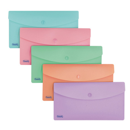 Buste con bottone - PPL - 9,9 x 21 cm - colori assortiti Pastel - Favorit - conf. 5 pezzi