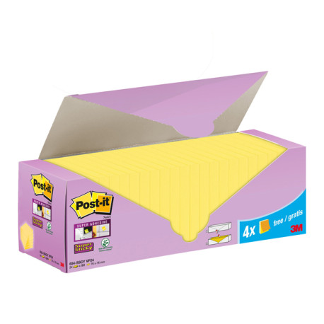 Blocco foglietti Post-it Super Sticky - 654-SSCY-VP24 - 76  x 76 mm - giallo Canary - 90 fogli - Post-it - conf. 24 blocchi