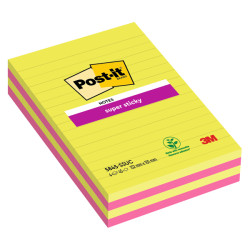 Blocco foglietti Post-it Super Sticky rettangolari - 5845-4SSUC - a righe - 127 x 203 mm - colori Ultra - 45 fogli - Post-it